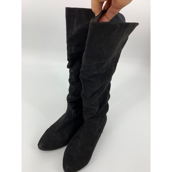 Report Womens Size 7 Flat Boots Faux Suede Vegan Sock Style Shaft 0848 Black - Picture 5 of 10